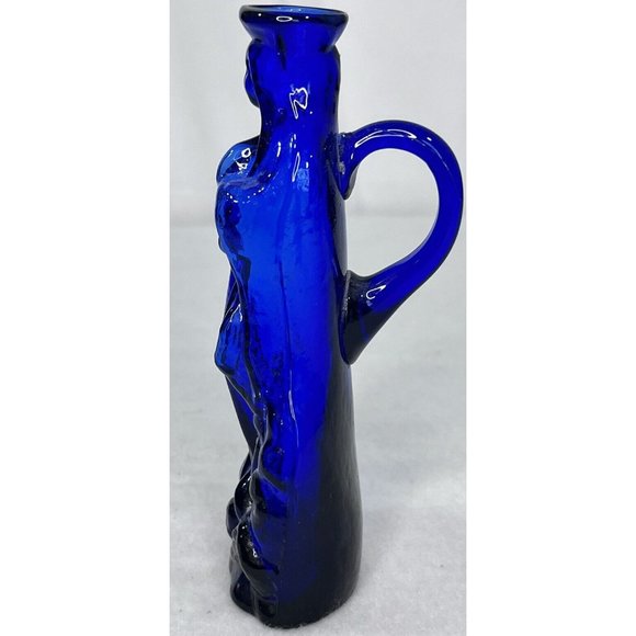 Cobalt Blue Mary Bottle Holy Water Blown Glass 5 3/4 inches - Picture 5 of 11